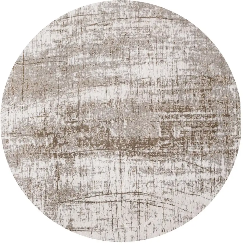 5' Gray and Beige Round Abstract Non Skid Area Rug Photo 2