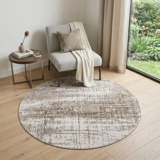 5' Gray and Beige Round Abstract Non Skid Area Rug Photo 1