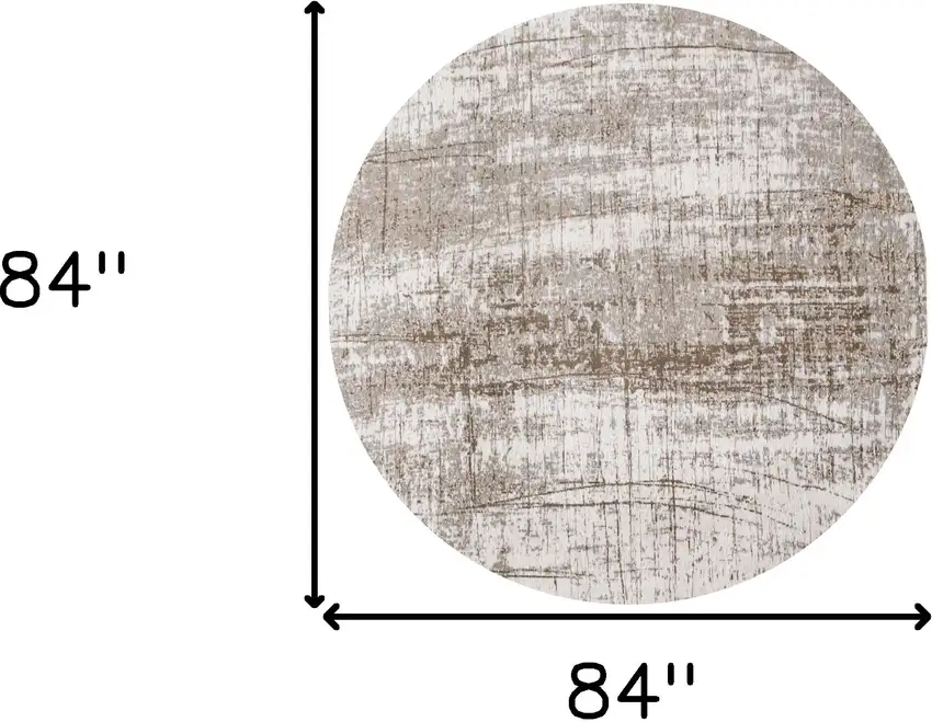 8' Gray and Beige Round Abstract Non Skid Area Rug Photo 3