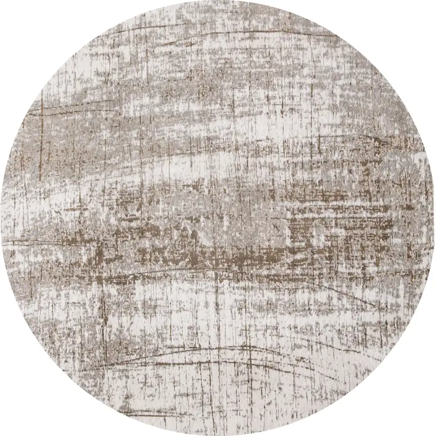 8' Gray and Beige Round Abstract Non Skid Area Rug Photo 2