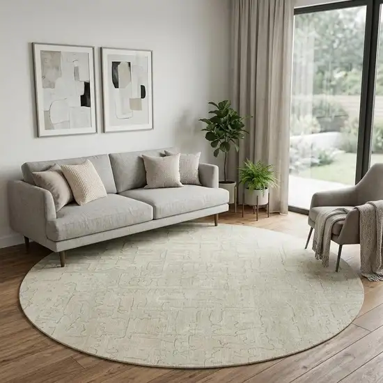 8' Gray and Beige Round Abstract Non Skid Area Rug Photo 1