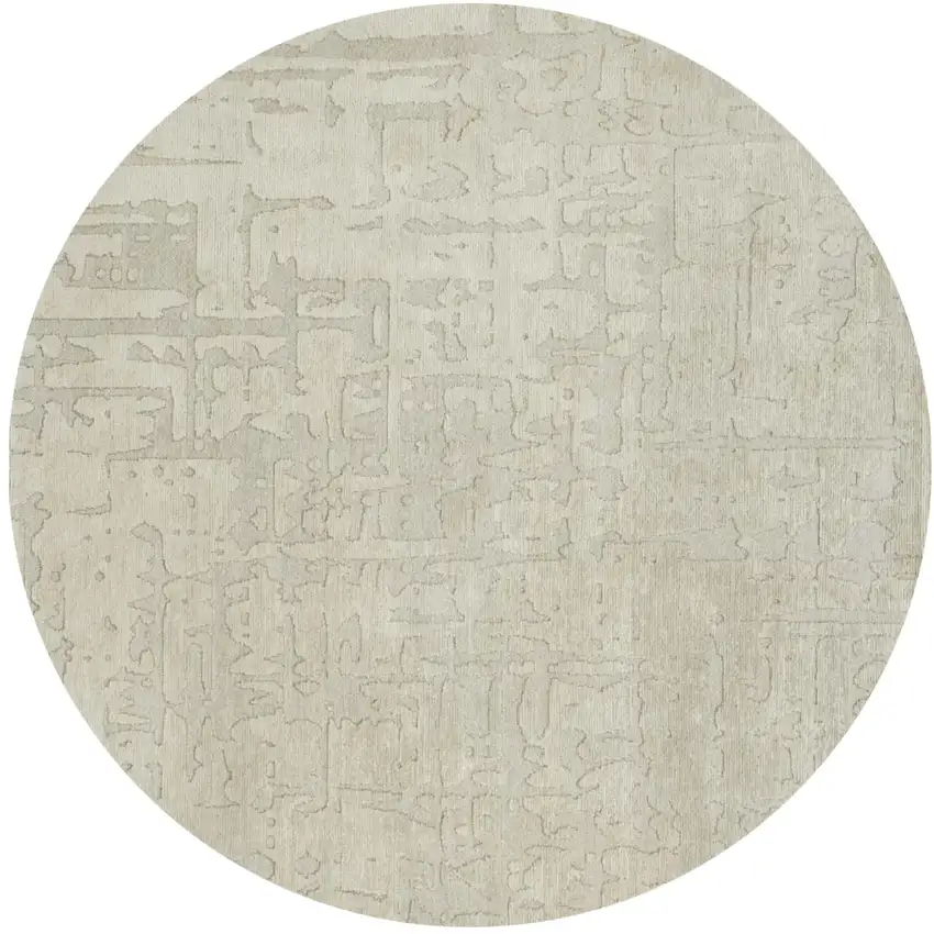 8' Gray and Beige Round Abstract Non Skid Area Rug Photo 2