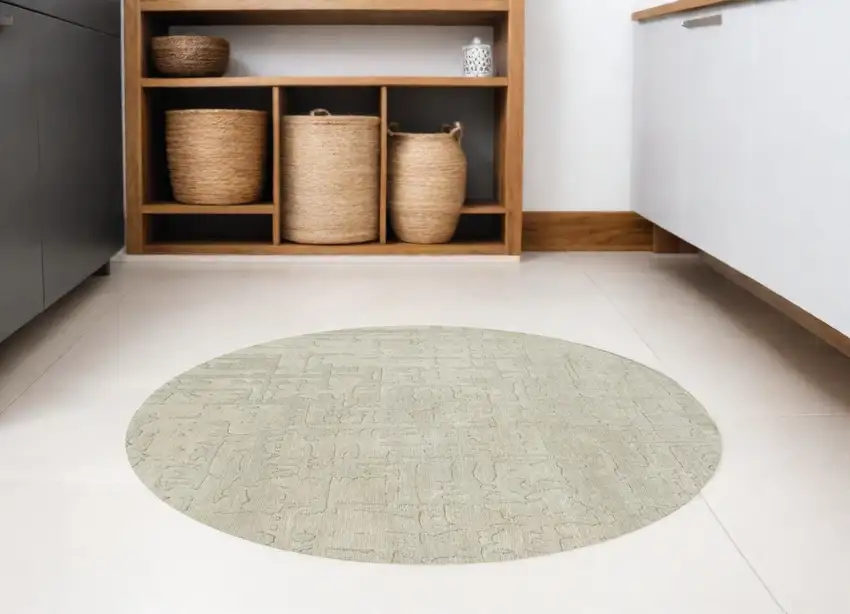 8' Gray and Beige Round Abstract Non Skid Area Rug Photo 1