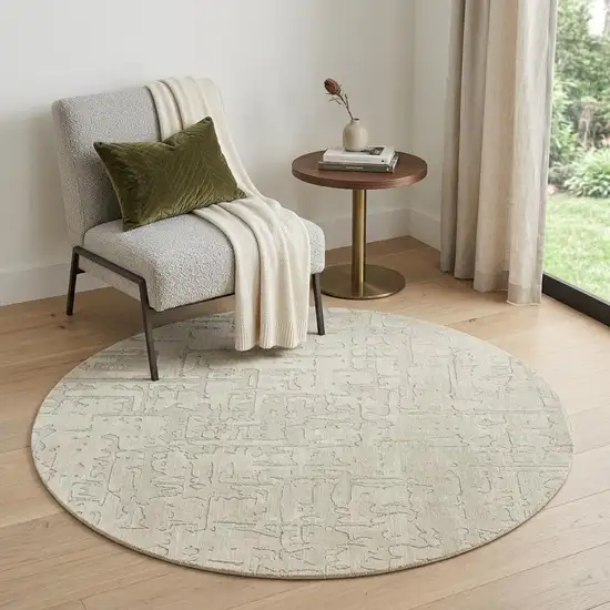 5' Gray and Beige Round Abstract Non Skid Area Rug Photo 1