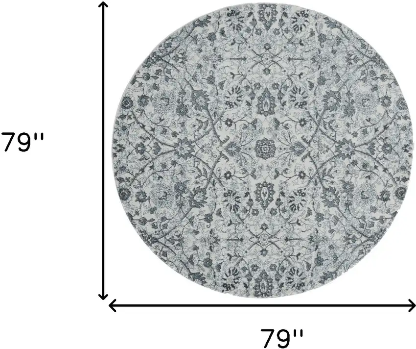 6' Gray and Beige Round Floral Power Loom Area Rug Photo 7