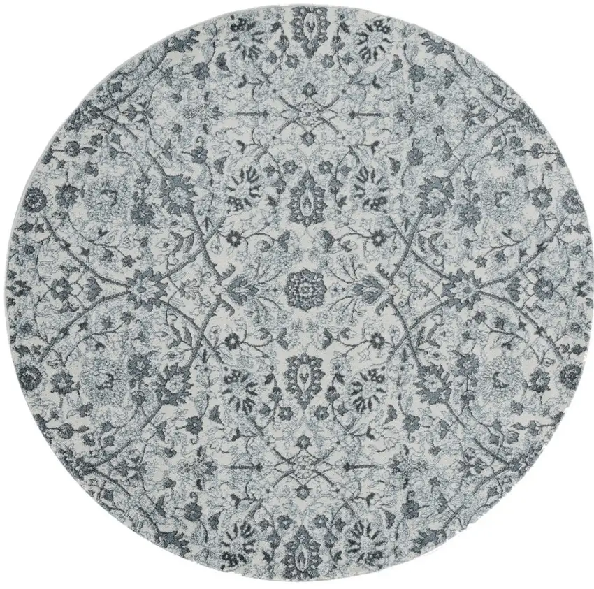 6' Gray and Beige Round Floral Power Loom Area Rug Photo 5