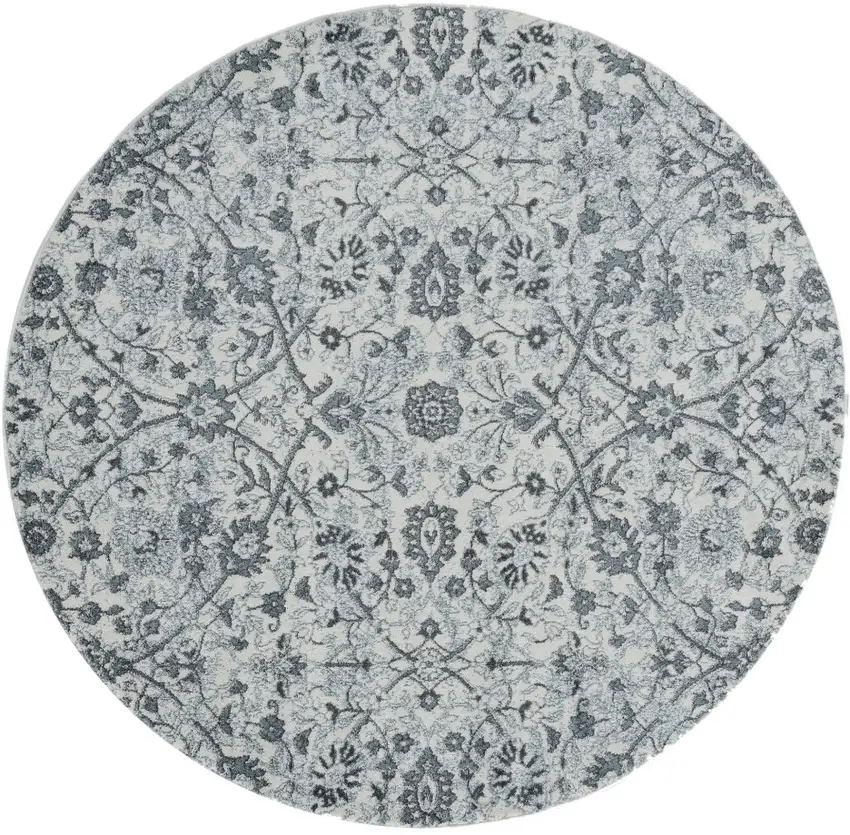 6' Gray and Beige Round Floral Power Loom Area Rug Photo 2