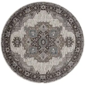 Photo of 6' Gray and Beige Round Medallion Power Loom Area Rug