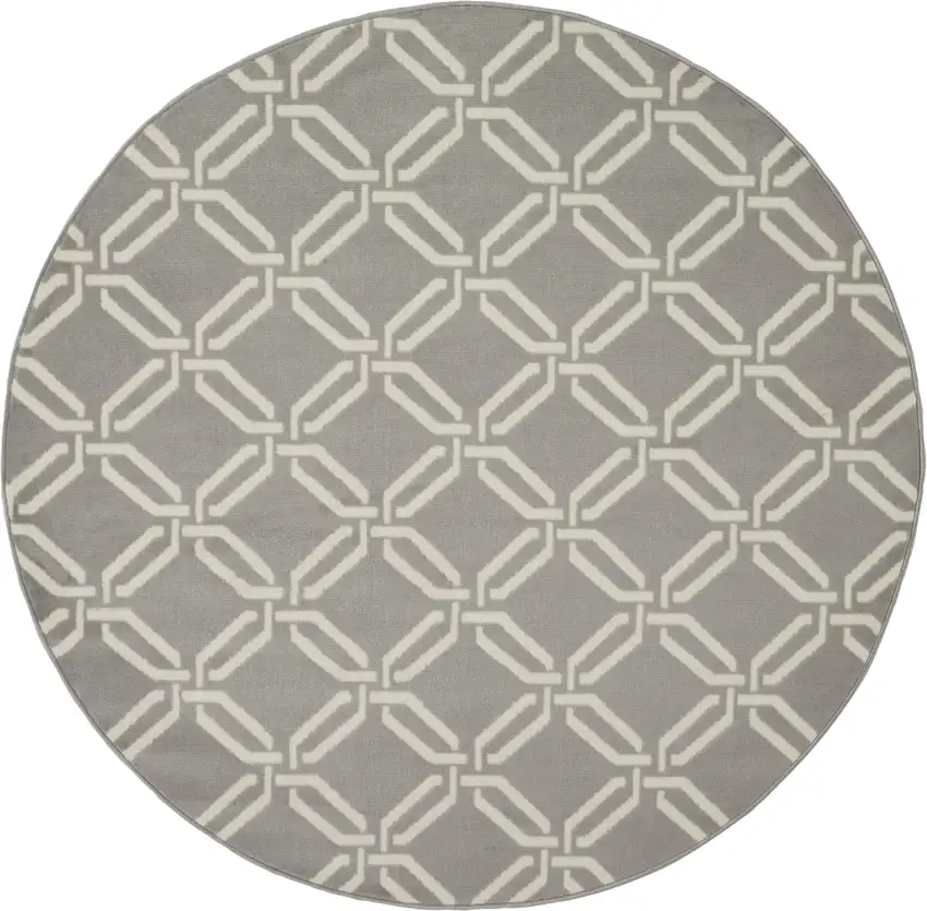 5' Gray and Beige Trellis Round Rug Photo 2