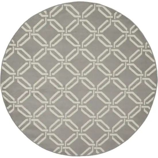 5' Gray and Beige Trellis Round Rug Photo 1