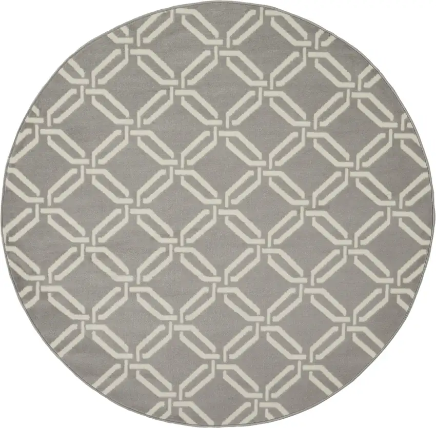 5' Gray and Beige Trellis Round Rug Photo 1