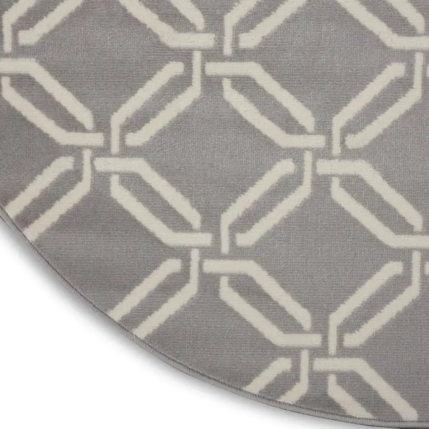 5' Gray and Beige Trellis Round Rug Photo 7