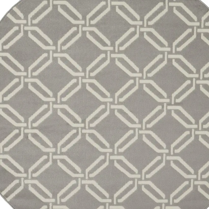 5' Gray and Beige Trellis Round Rug Photo 6