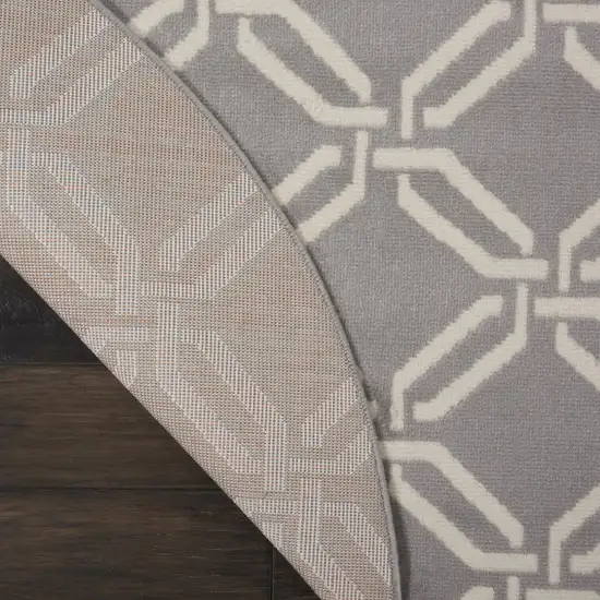 5' Gray and Beige Trellis Round Rug Photo 8