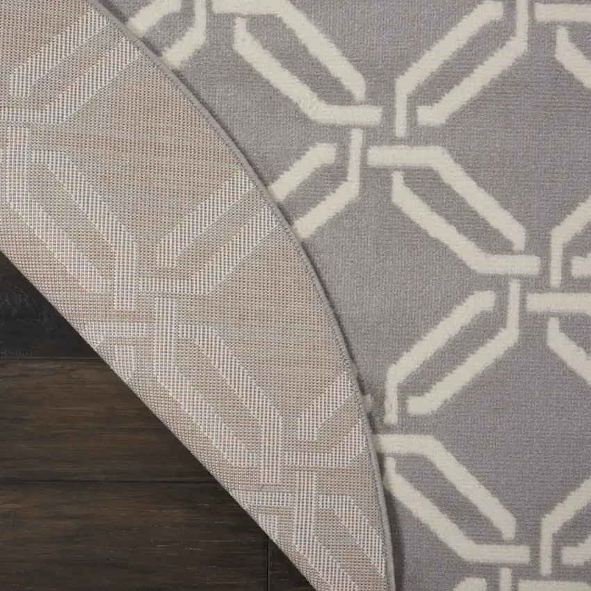 5' Gray and Beige Trellis Round Rug Photo 8