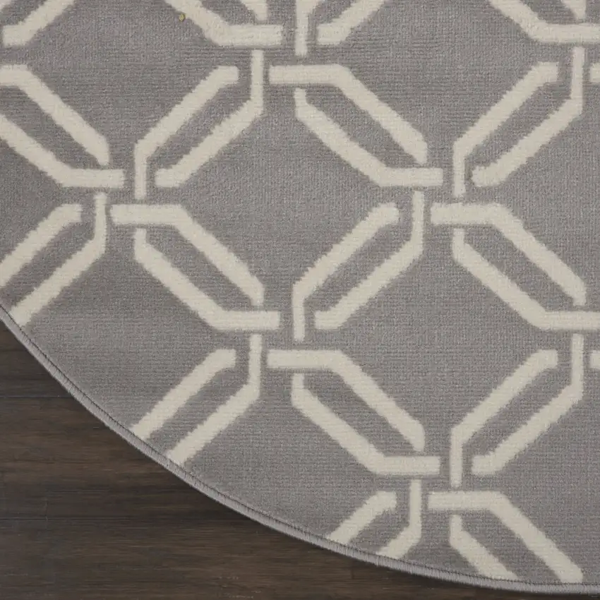 5' Gray and Beige Trellis Round Rug Photo 9