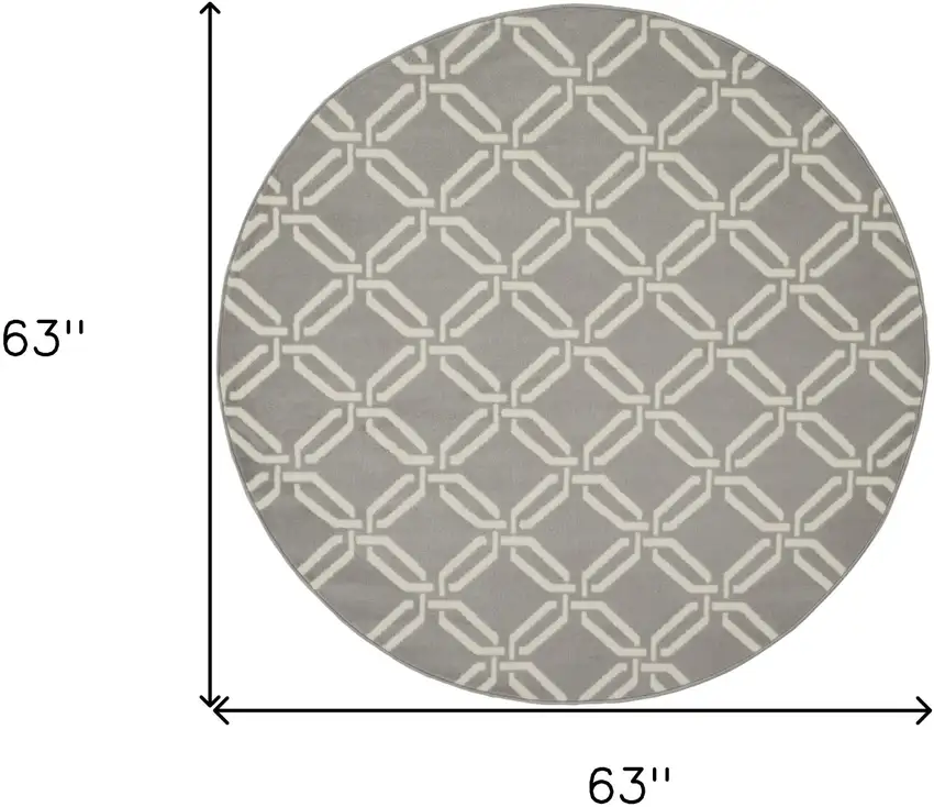 5' Gray and Beige Trellis Round Rug Photo 3
