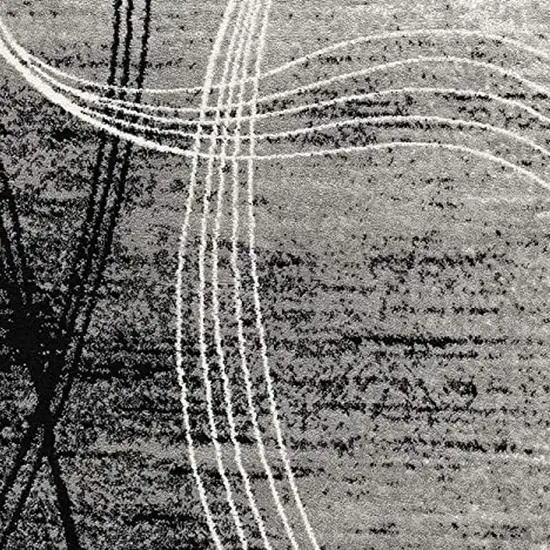 8' Gray and Black Abstract Power Loom Distressed Runner Rug Photo 4