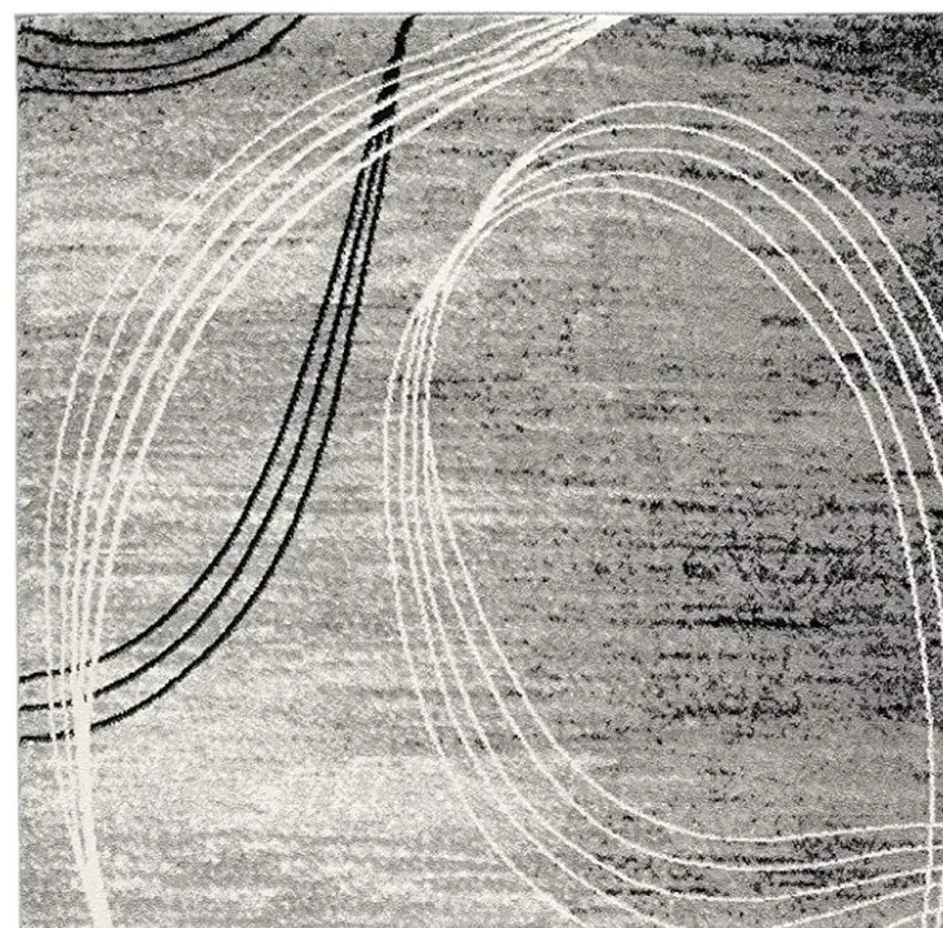8' Gray and Black Abstract Power Loom Distressed Runner Rug Photo 3