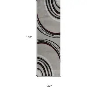 Photo of 15' Gray and Black Abstract Power Loom Distressed Runner Rug