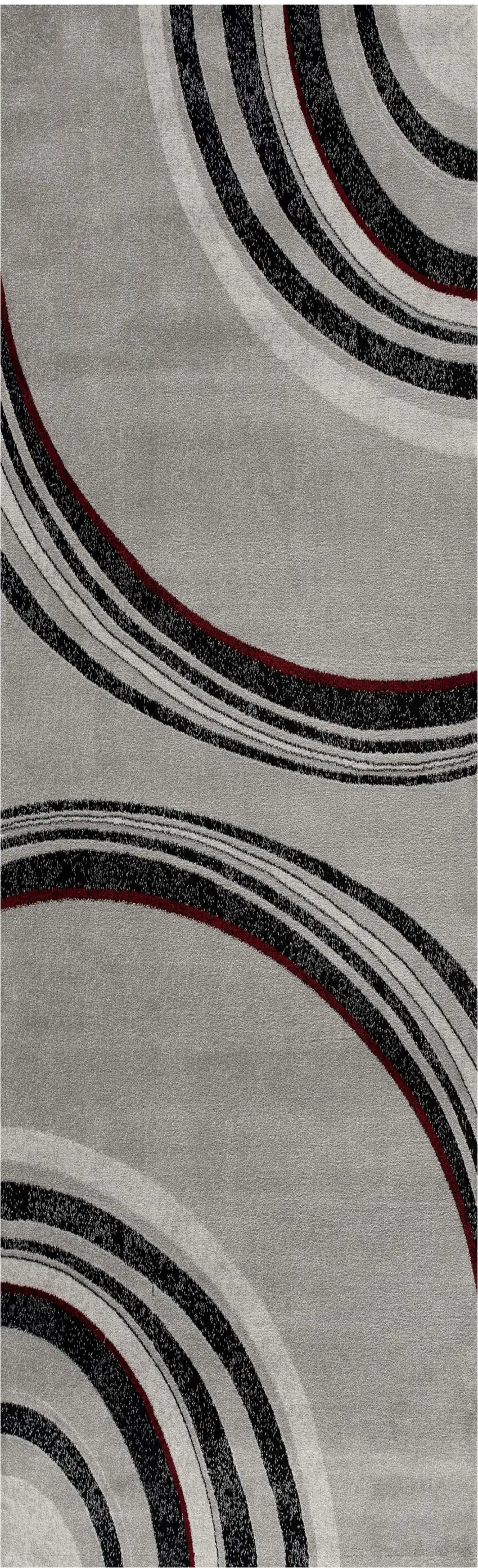 8' Gray and Black Abstract Power Loom Distressed Runner Rug Photo 2