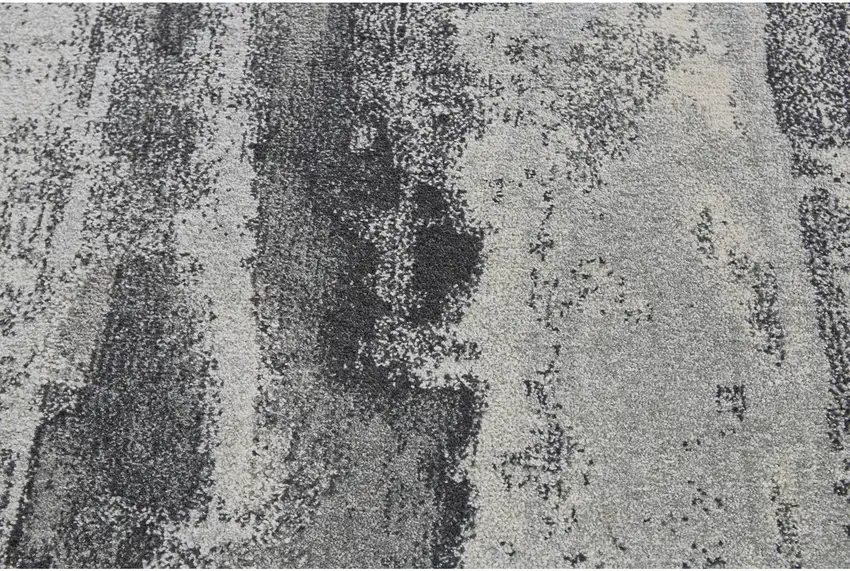 8' Gray and Black Abstract Runner Rug Photo 5