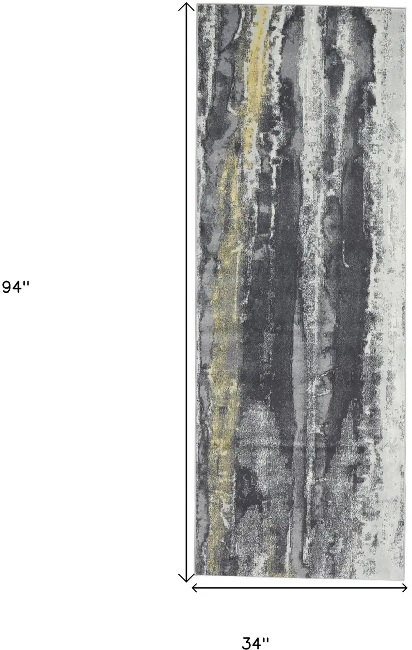 8' Gray and Black Abstract Runner Rug Photo 4