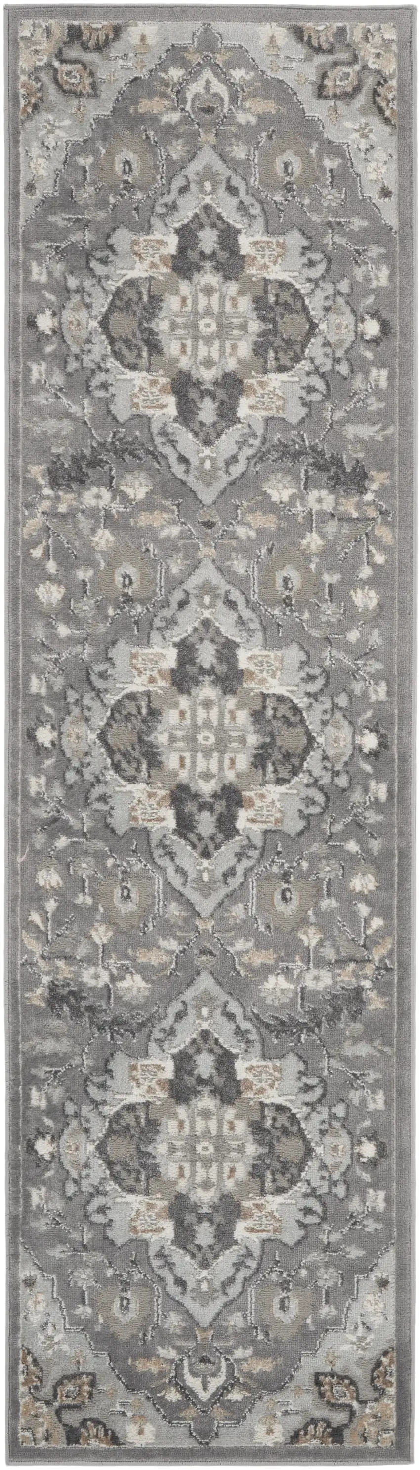 12' Gray and Black Floral Non Skid Runner Rug Photo 2