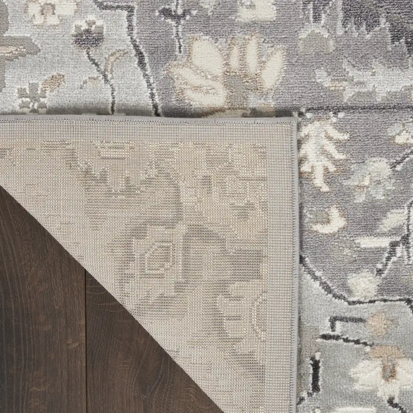 12' Gray and Black Floral Non Skid Runner Rug Photo 6