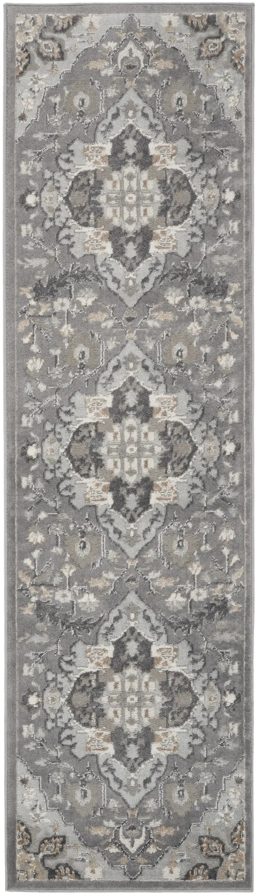 12' Gray and Black Floral Non Skid Runner Rug Photo 9