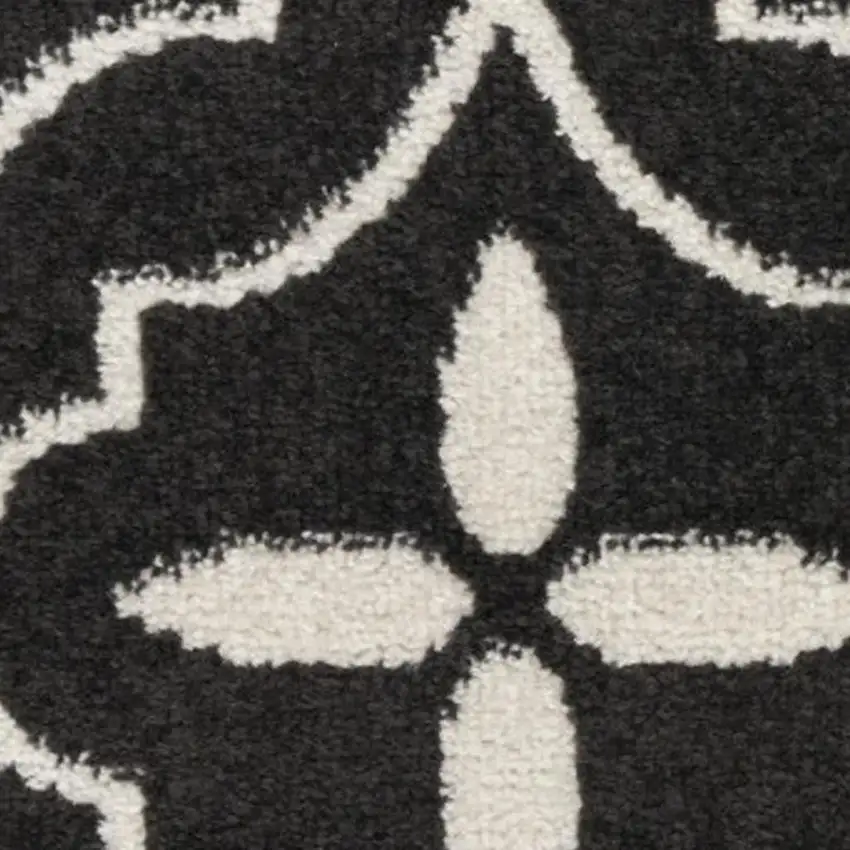 12' Gray and Black Floral Non Skid Runner Rug Photo 3