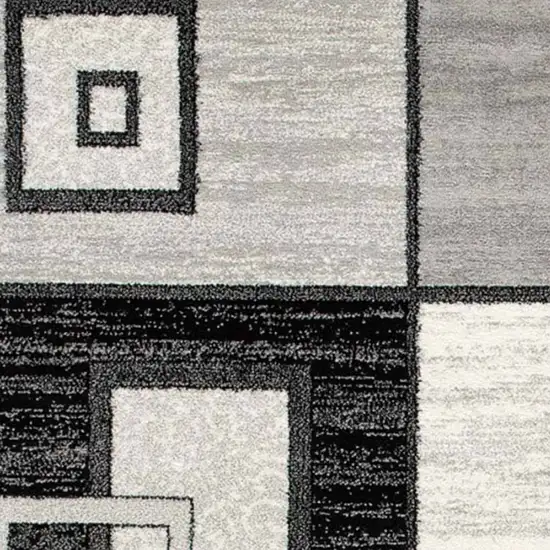 8' Gray and Black Geometric Power Loom Distressed Runner Rug Photo 3