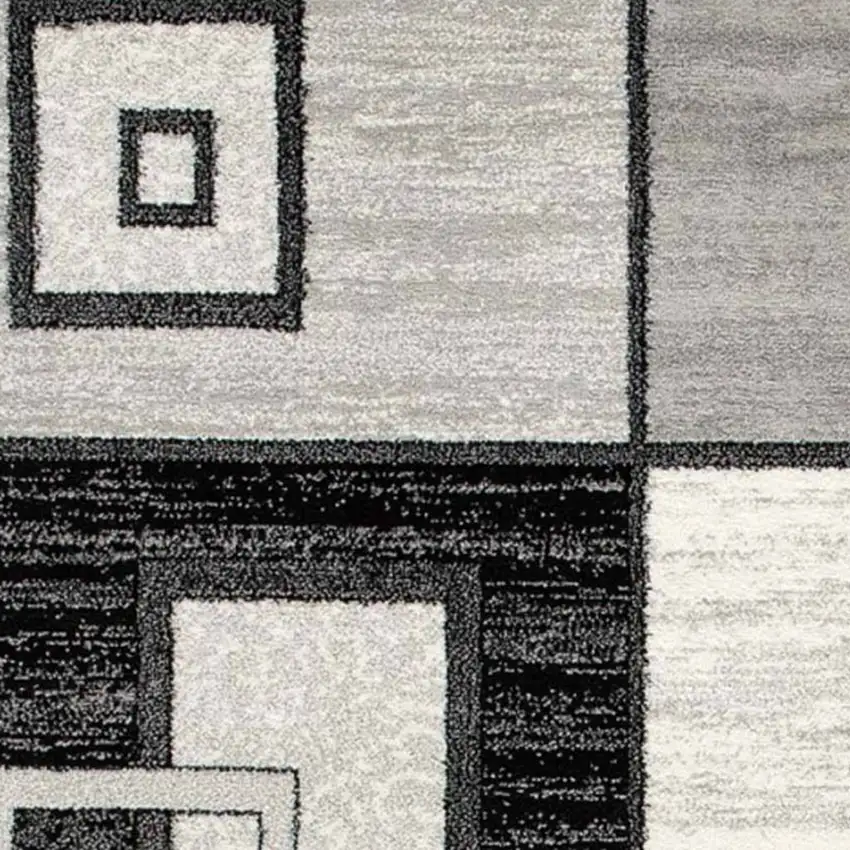 8' Gray and Black Geometric Power Loom Distressed Runner Rug Photo 3