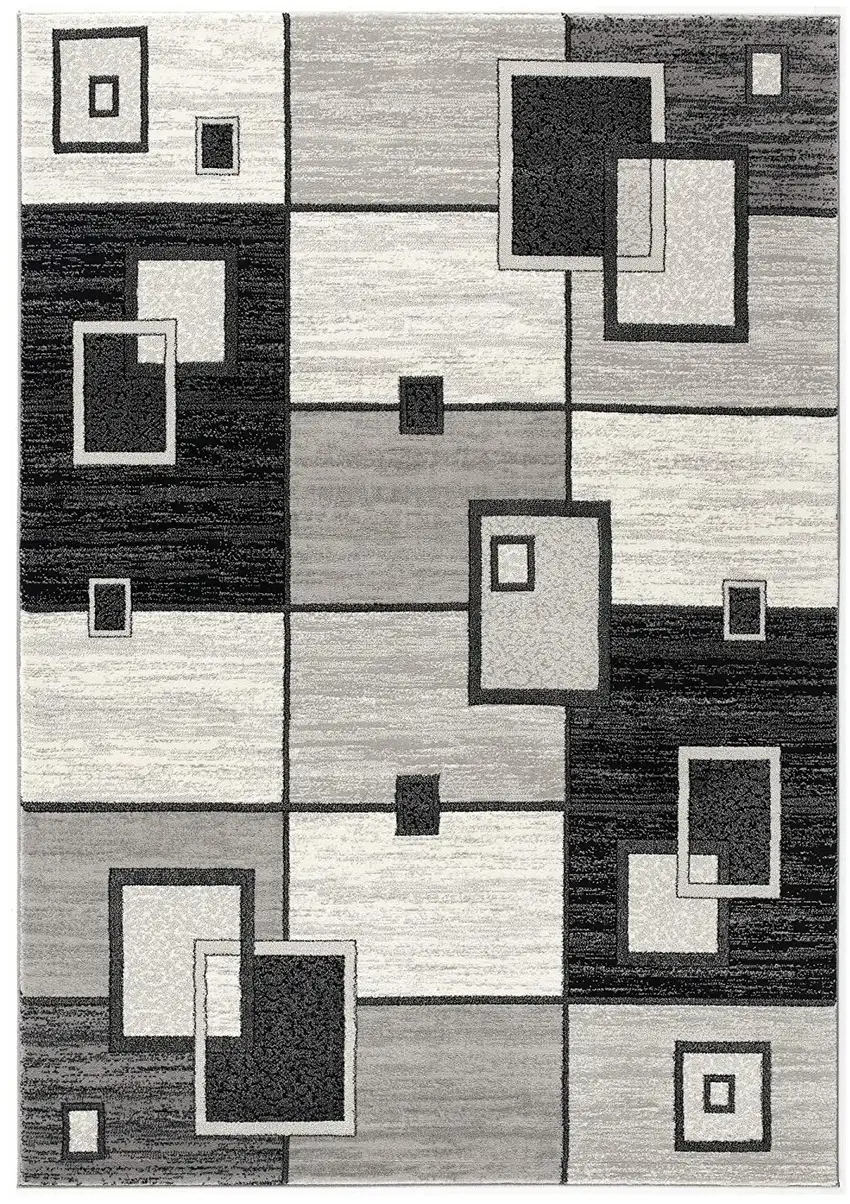 8' Gray and Black Geometric Power Loom Distressed Runner Rug Photo 2