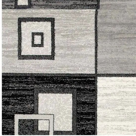 8' Gray and Black Geometric Power Loom Distressed Runner Rug Photo 4