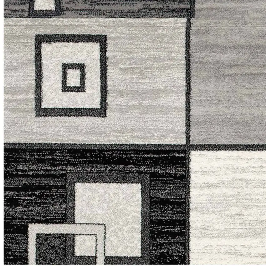 8' Gray and Black Geometric Power Loom Distressed Runner Rug Photo 4