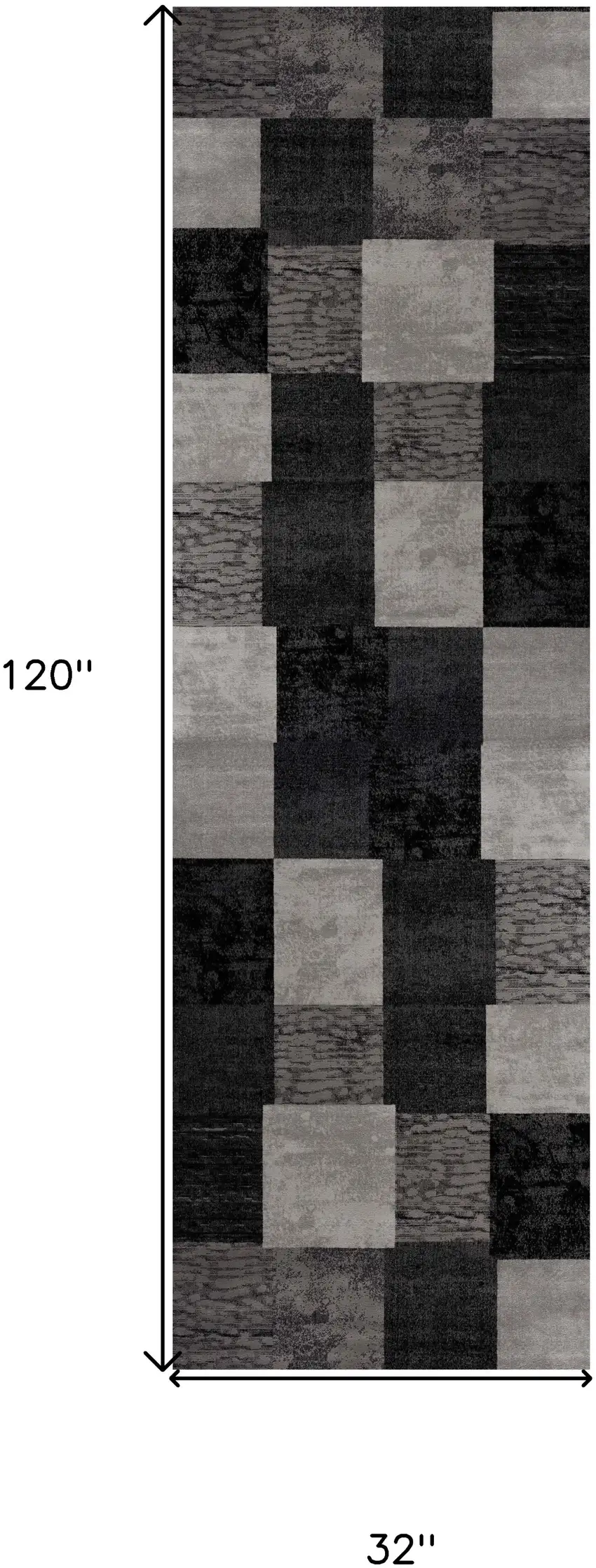 10' Gray and Black Geometric Power Loom Distressed Runner Rug Photo 3