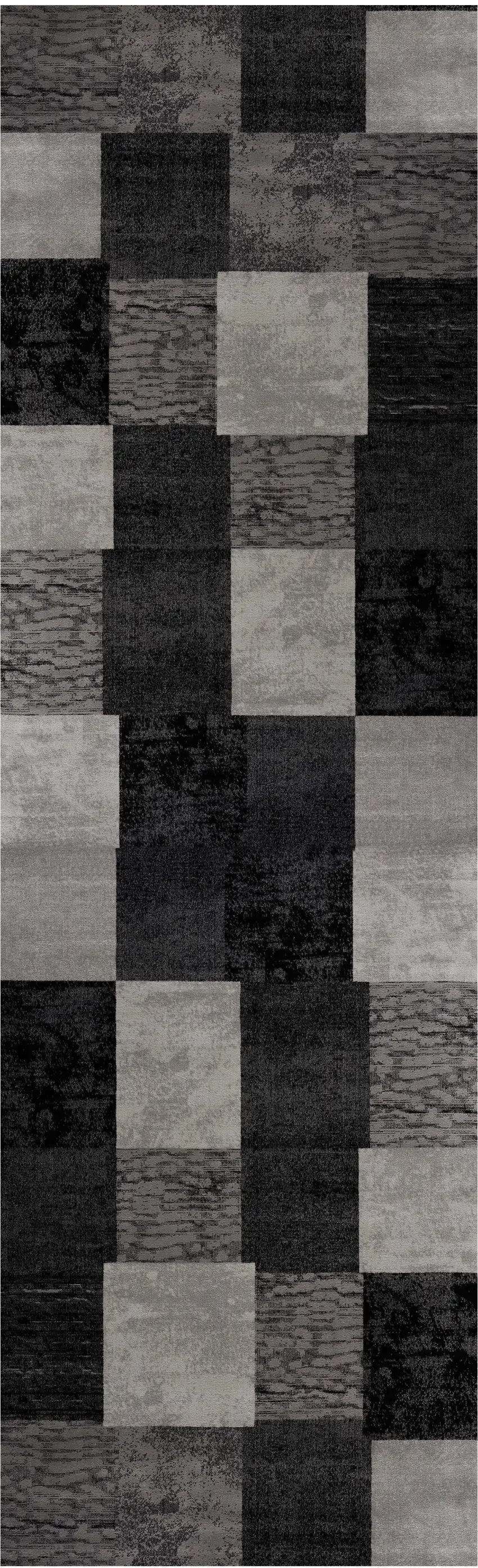 13' Gray and Black Geometric Power Loom Distressed Runner Rug Photo 2