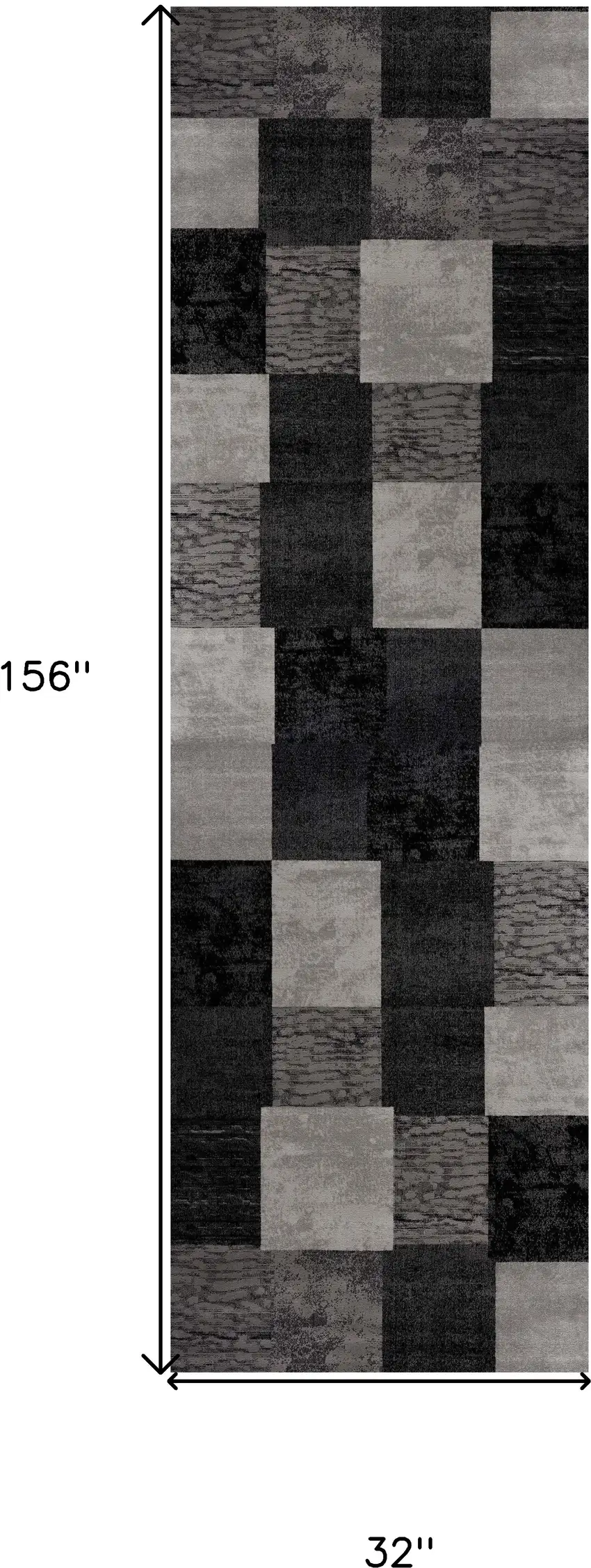 13' Gray and Black Geometric Power Loom Distressed Runner Rug Photo 3