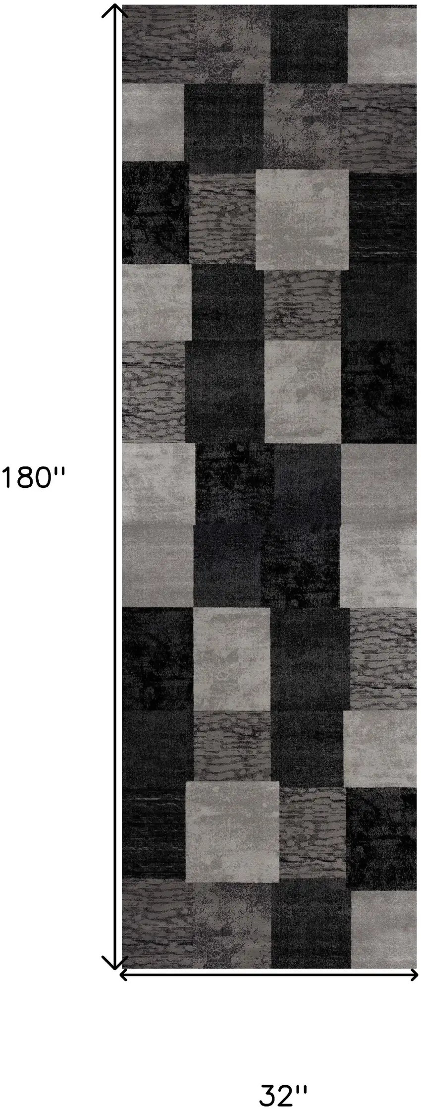 15' Gray and Black Geometric Power Loom Distressed Runner Rug Photo 3