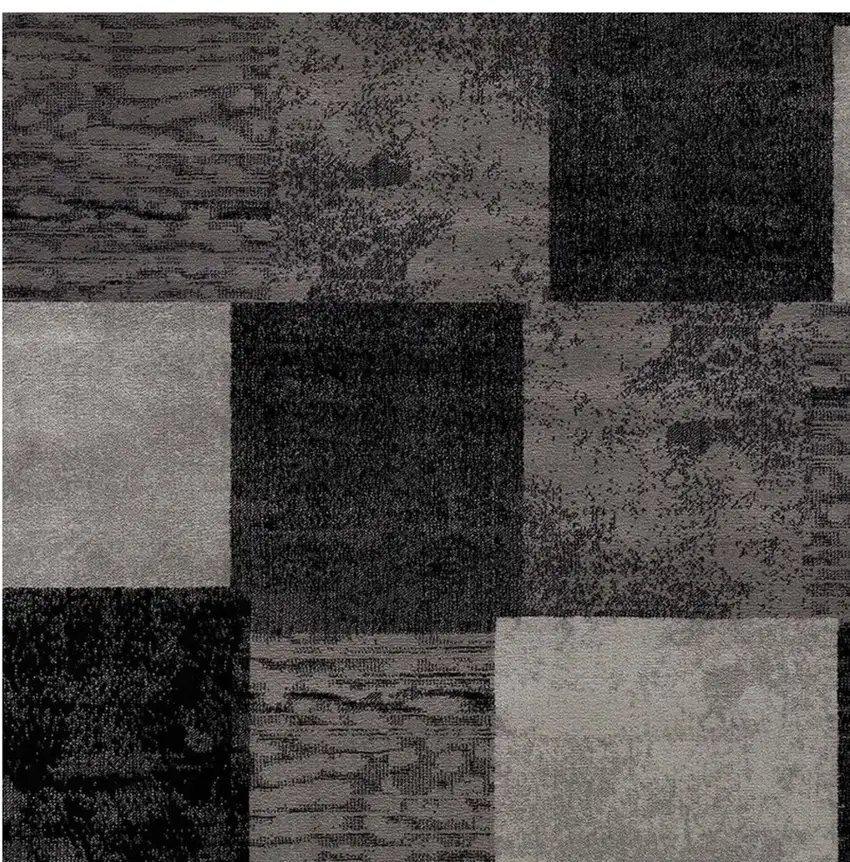 20' Gray and Black Geometric Power Loom Distressed Runner Rug Photo 4
