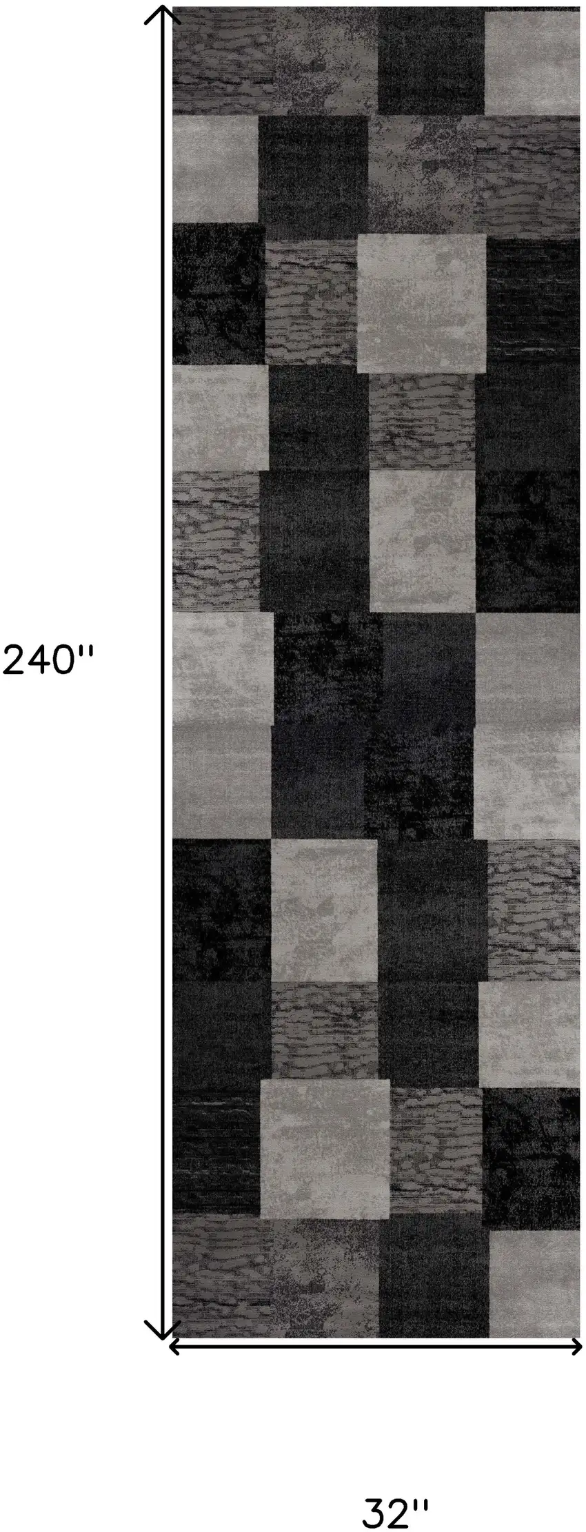 20' Gray and Black Geometric Power Loom Distressed Runner Rug Photo 3