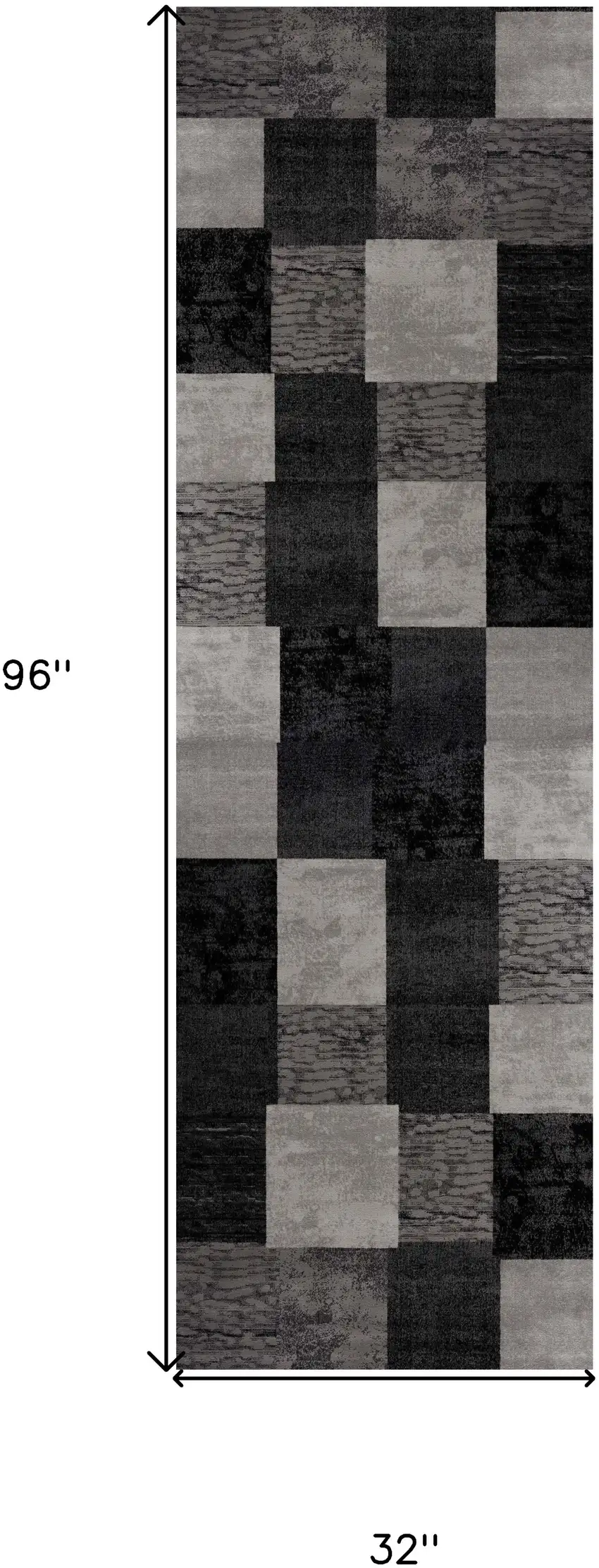 8' Gray and Black Geometric Power Loom Distressed Runner Rug Photo 6
