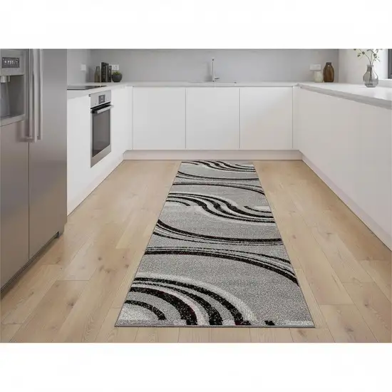 8' Gray and Black Geometric Power Loom Runner Rug Photo 1