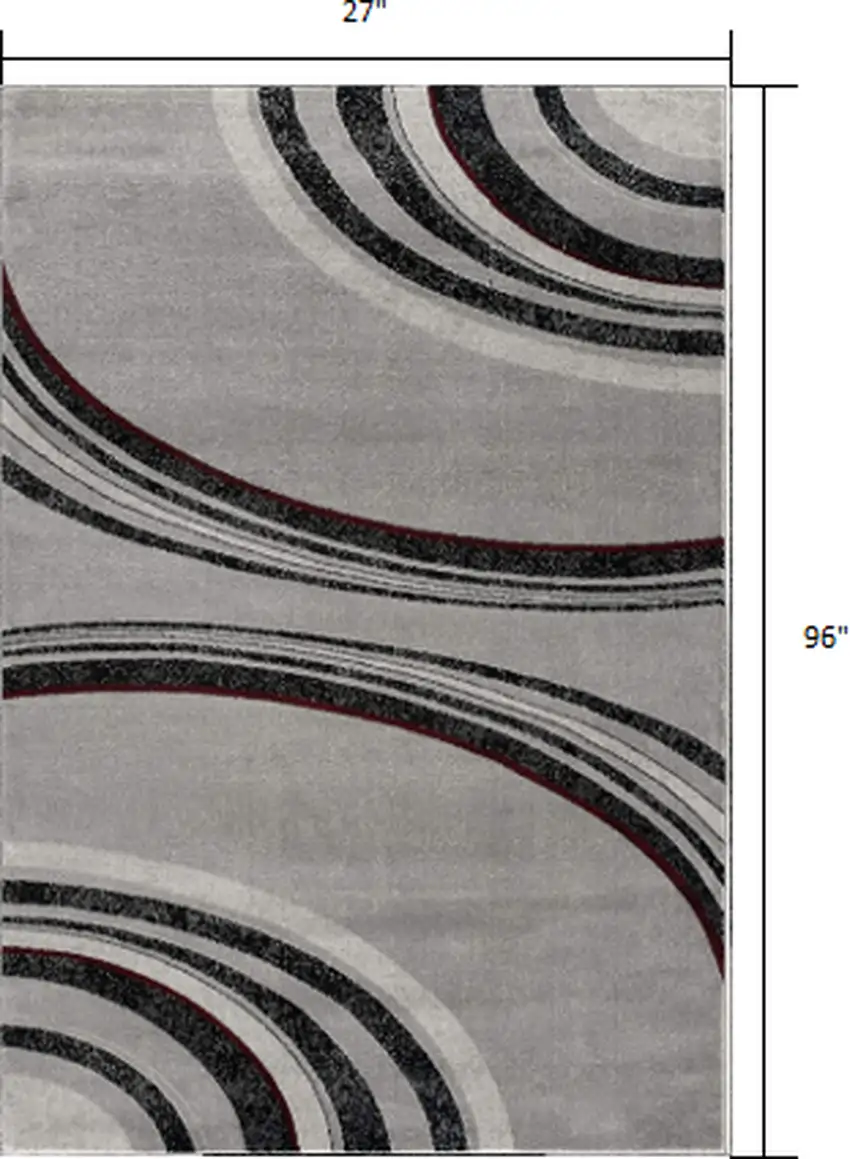 8' Gray and Black Geometric Power Loom Runner Rug Photo 8