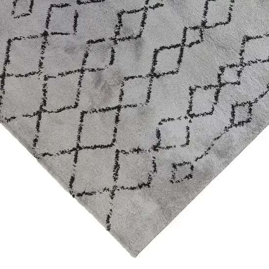 10' Gray and Black Geometric Shag Runner Rug Photo 4