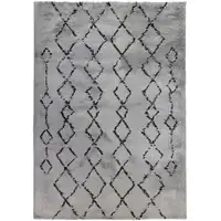 Photo of 10' Gray and Black Geometric Shag Runner Rug