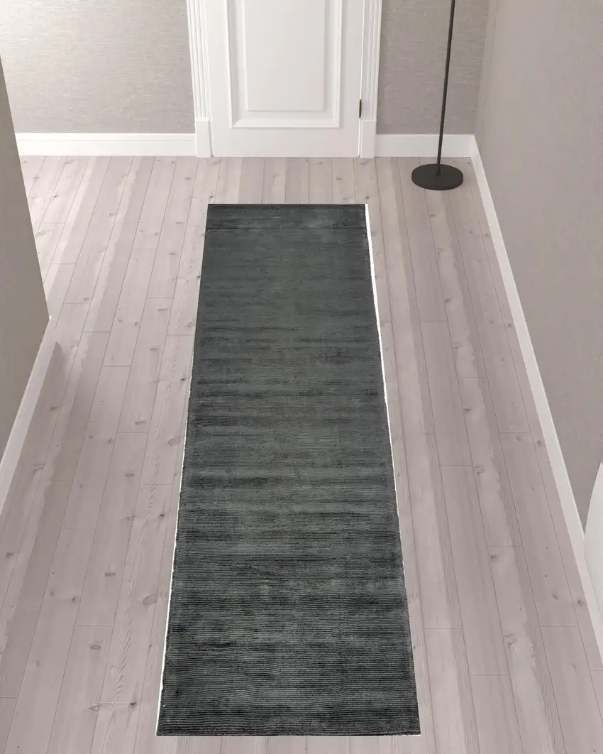 10' Gray and Black Hand Woven Runner Rug Photo 3