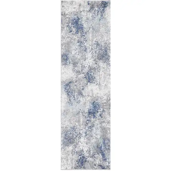 8' Gray and Blue Abstract Power Loom Runner Rug Photo 2