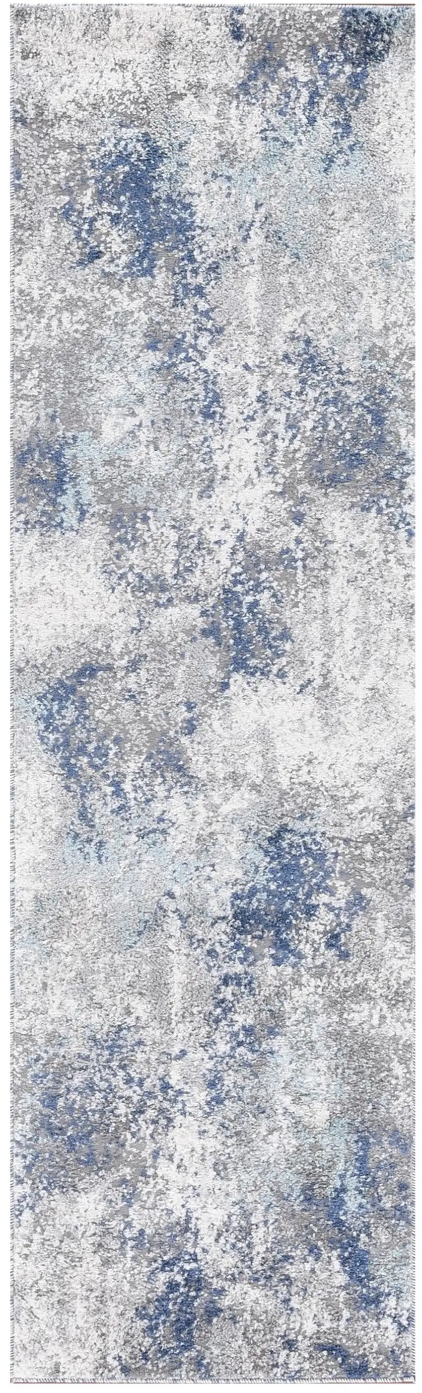 8' Gray and Blue Abstract Power Loom Runner Rug Photo 2